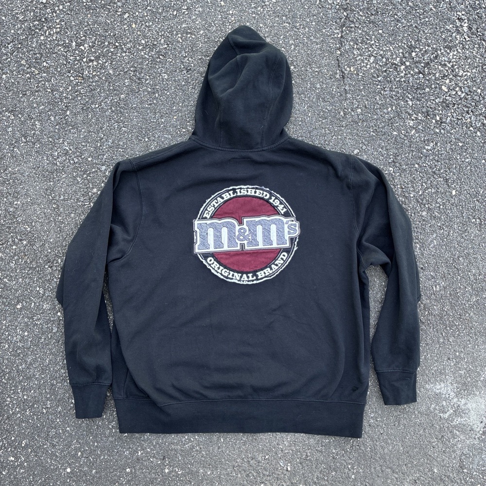 Vintage M&Ms Full Zip Hoodie Mens 2XL Black Embroidered Y2K Authentic Merch